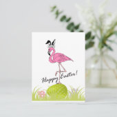 Happy Easter Pink Flamingo Bunny Ears and Eggs Briefkaart (Staand voorkant)