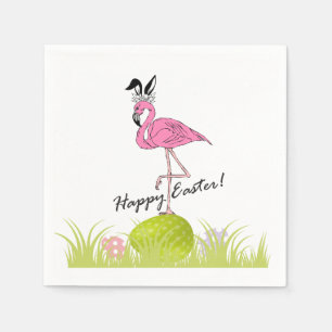 Happy Easter Pink Flamingo Bunny Ears and Eggs Servet