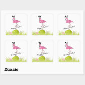 Happy Easter Pink Flamingo Bunny Ears and Eggs Vierkante Sticker (Vel)
