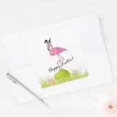 Happy Easter Pink Flamingo Bunny Ears and Eggs Vierkante Sticker (Envelop)