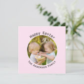 Happy Easter Pink Fotogroet Feestdagenkaart (Staand voorkant)