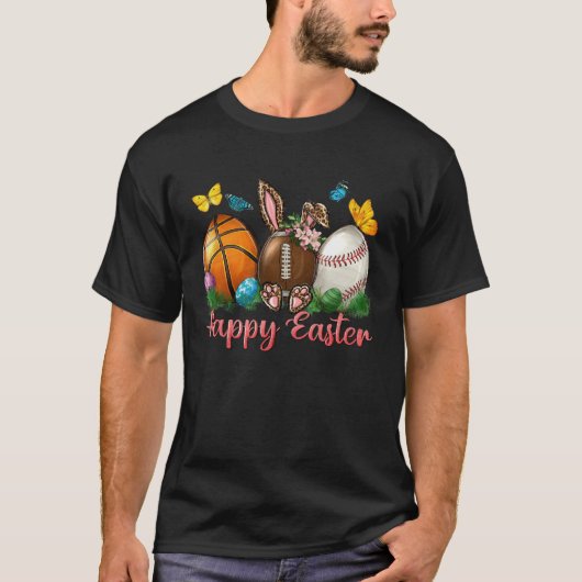 Happy Easter Pink Leopard Bunny Basketball Basebal T-shirt (Voorkant)