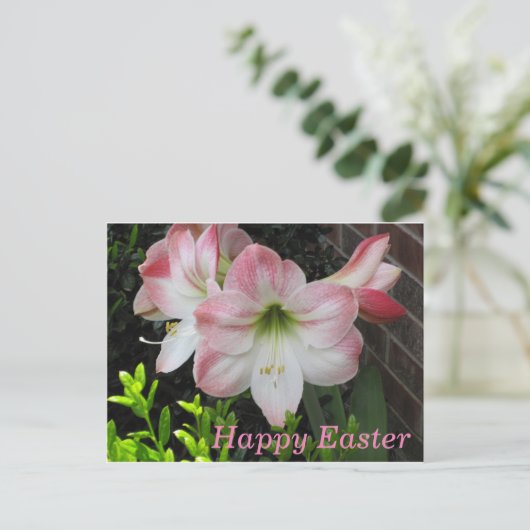 Happy Easter Pink Lily Briefkaart (Staand voorkant)