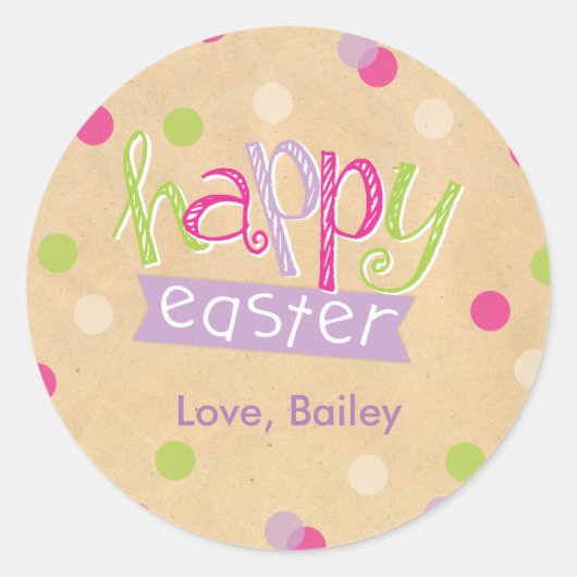 Happy Easter Pink Paarse Confetti Stippen Ronde Sticker (Voorkant)
