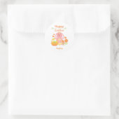 Happy Easter Pink Rabbit en Flowers Classic Roun Ronde Sticker (Tas)