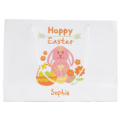 Happy Easter Pink Rabbit en Flowers Groot Cadeauzakje (Achterkant)