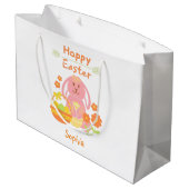 Happy Easter Pink Rabbit en Flowers Groot Cadeauzakje (Achterkant Gekanteld)