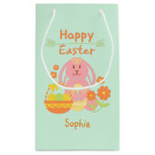 Happy Easter Pink Rabbit en Flowers Klein Cadeauzakje (Achterkant)