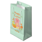 Happy Easter Pink Rabbit en Flowers Klein Cadeauzakje (Voorkant Gekanteld)