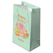 Happy Easter Pink Rabbit en Flowers Klein Cadeauzakje (Achterkant Gekanteld)