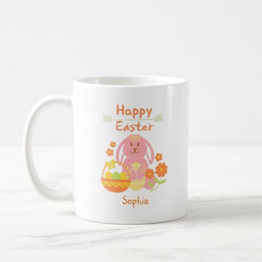 Happy Easter Pink Rabbit en Flowers Koffiemok (Links)