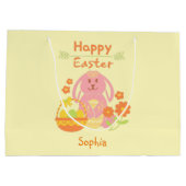 Happy Easter Pink Rabbit en Flowers Large Gift B Groot Cadeauzakje (Achterkant)
