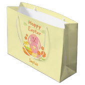 Happy Easter Pink Rabbit en Flowers Large Gift B Groot Cadeauzakje (Achterkant Gekanteld)
