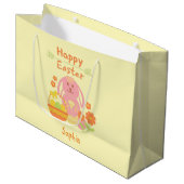 Happy Easter Pink Rabbit en Flowers Large Gift B Groot Cadeauzakje (Voorkant Gekanteld)