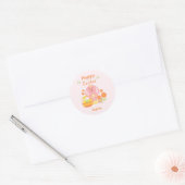 Happy Easter Pink Rabbit en Flowers Ronde Sticker (Envelop)