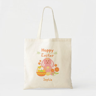 Happy Easter Pink Rabbit en Flowers Tote Bag