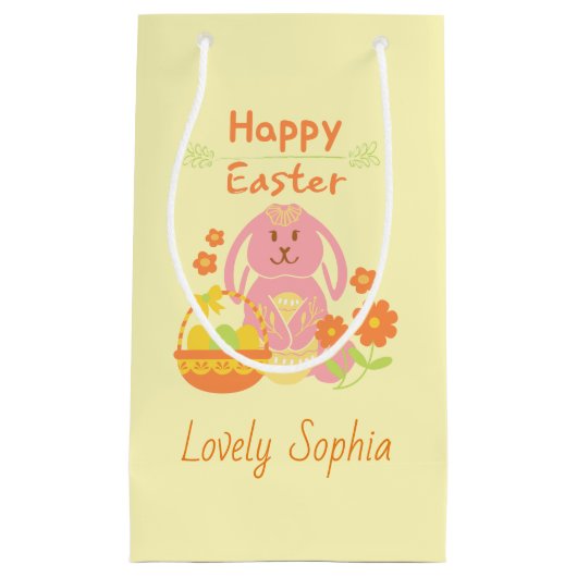 Happy Easter Pink Rabbit Klein Cadeauzakje (Voorkant)