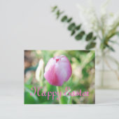 Happy Easter Pink Tulip Feestdagenkaart (Staand voorkant)