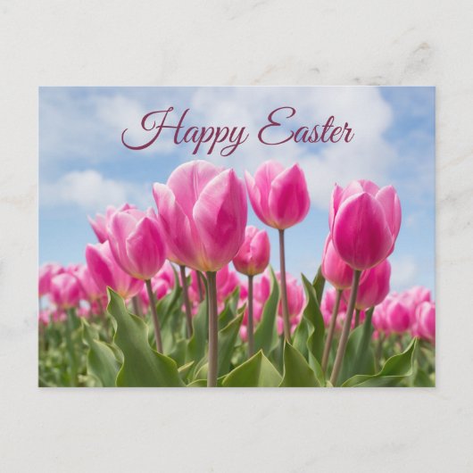 Happy Easter Pink Tulip Flowers Briefkaart (Voorkant)