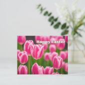 Happy Easter Pink Tulip Flowers Feestdagenkaart (Staand voorkant)