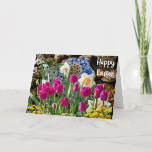 Happy Easter Pink Tulip Gevouwen Vakantie Kaart