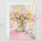 Happy Easter Pink Tulips Family Greeting Card (Voorkant)