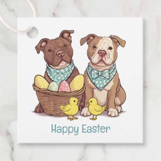 Happy Easter Pit Bull Dogs Bedankjes Labels (Voorkant)
