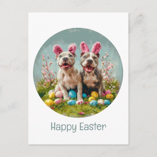 Happy Easter Pit Bull Dogs Feestdagenkaart (Voorkant)