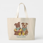 Happy Easter Pit Bull Dogs Grote Tote Bag (Achterkant)