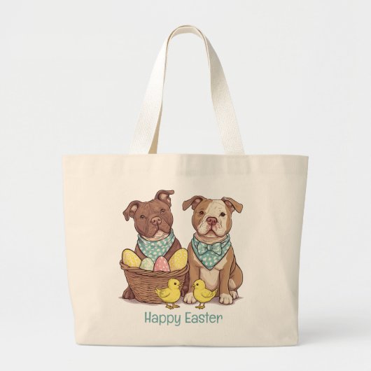 Happy Easter Pit Bull Dogs Grote Tote Bag (Voorkant)