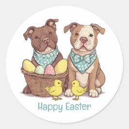 Happy Easter Pit Bull Dogs Ronde Sticker