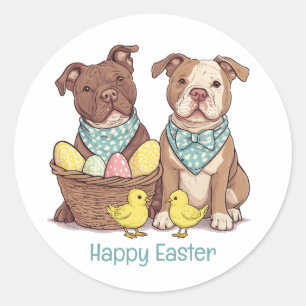 Happy Easter Pit Bull Dogs Ronde Sticker