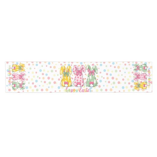 Happy Easter Polka Dot Easter Bunnies Korte Tafelloper (Horizontaal)