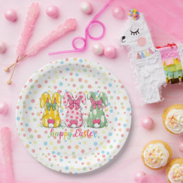 Happy Easter Polka Dot Easter Bunnies Papieren Bordje