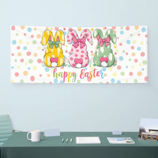 Happy Easter Polka Dot Easter Bunnies Spandoek (Beurs)