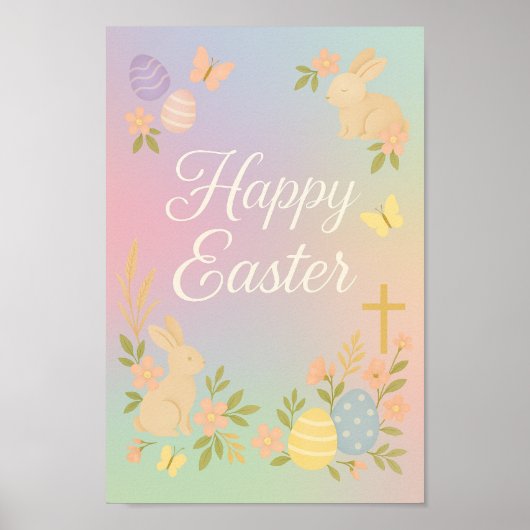 Happy Easter Poster | Pastel Bunny Wall Art (Voorkant)