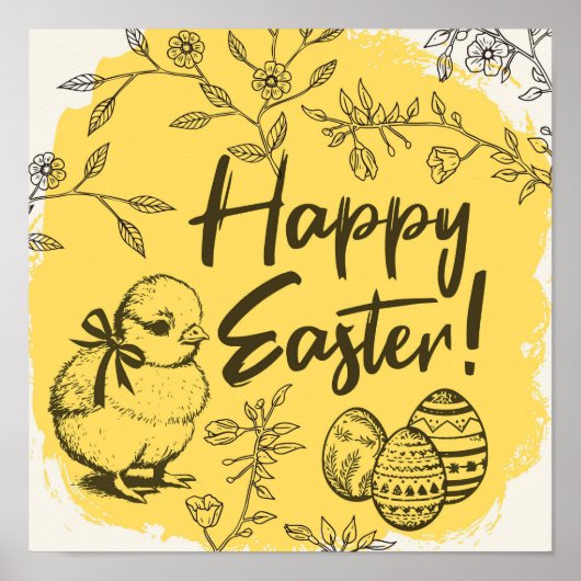 Happy Easter Poster Yellow Spring Home Decor (Voorkant)