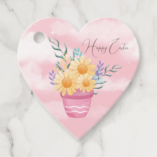Happy Easter Pot of Yellow Flowers Bedankjes Labels (Voorkant)