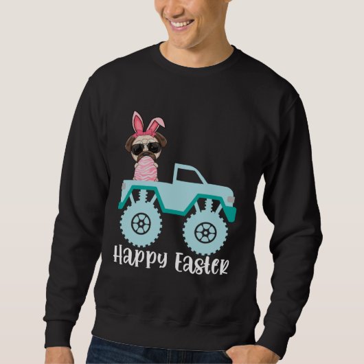 Happy Easter Pug Dog Riding Monster Truck Toddler Trui (Voorkant)