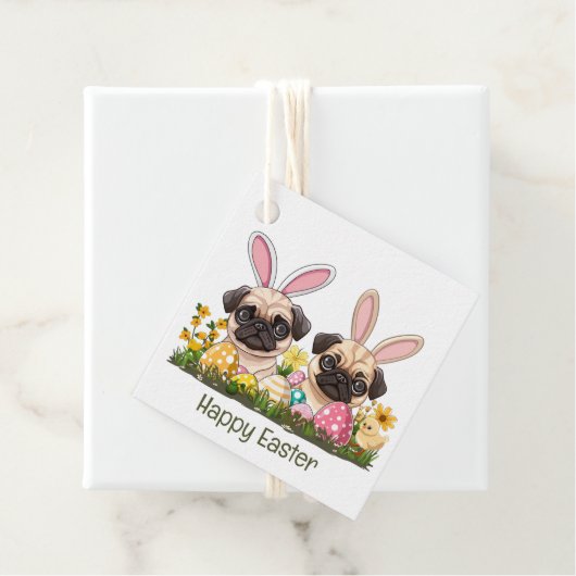 Happy Easter Pug Dogs Bunny Ears Bedankjes Labels (In situ)