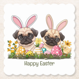 Happy Easter Pug Dogs Bunny Ears Kartonnen Onderzetters