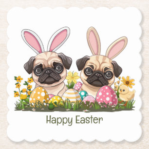 Happy Easter Pug Dogs Bunny Ears Kartonnen Onderzetters