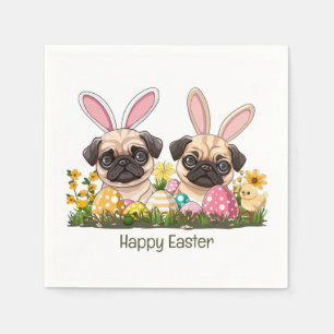 Happy Easter Pug Dogs Bunny Ears Servet
