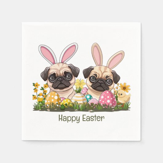 Happy Easter Pug Dogs Bunny Ears Servet (Voorkant)