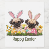 Happy Easter Pug Dogs Bunny Ears Wijn Etiket (Enkel label)