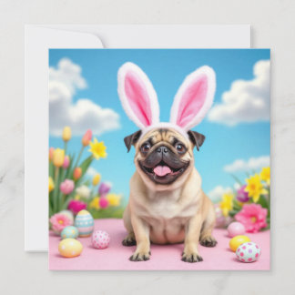 Happy Easter Pug met Bunny Ears Feestdagenkaart
