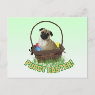 Happy Easter Pug Postcard Feestdagenkaart