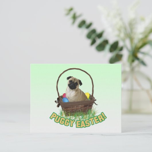 Happy Easter Pug Postcard Feestdagenkaart (Staand voorkant)