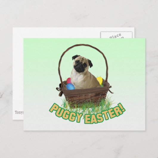 Happy Easter Pug Postcard Feestdagenkaart (Voorkant / Achterkant)
