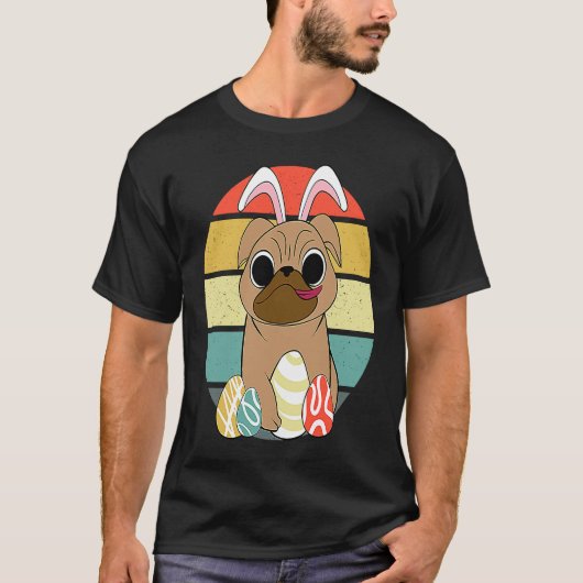 Happy Easter Pug Wearing Bunny Ear Pug T-shirt (Voorkant)